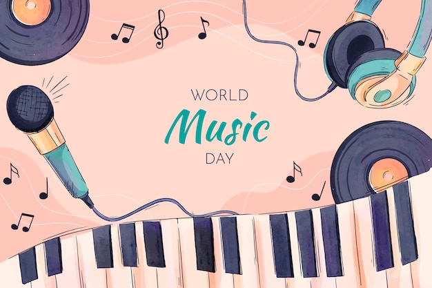 수채화 세계 음악의 날 배경