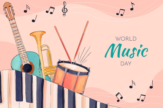 Watercolor world music day background