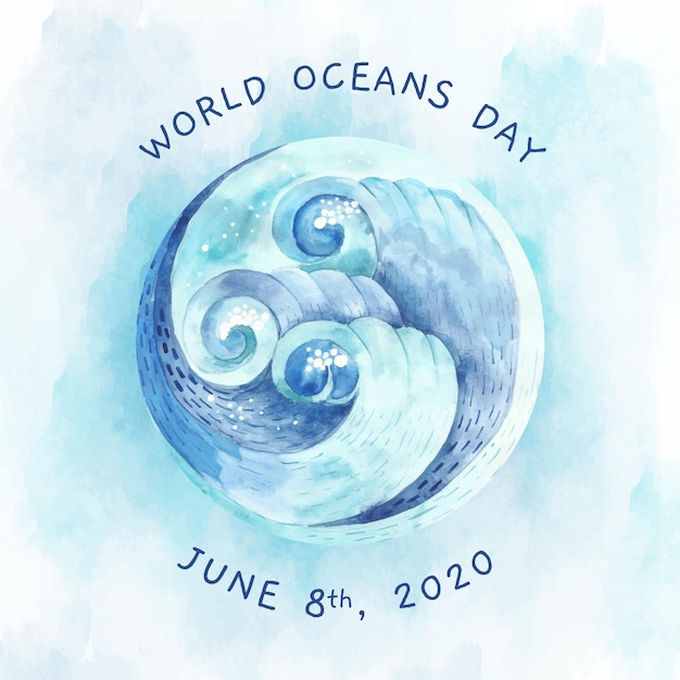 Watercolor world oceans day background
