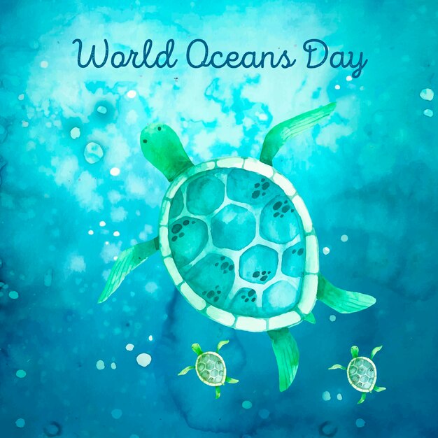 Watercolor world oceans day background