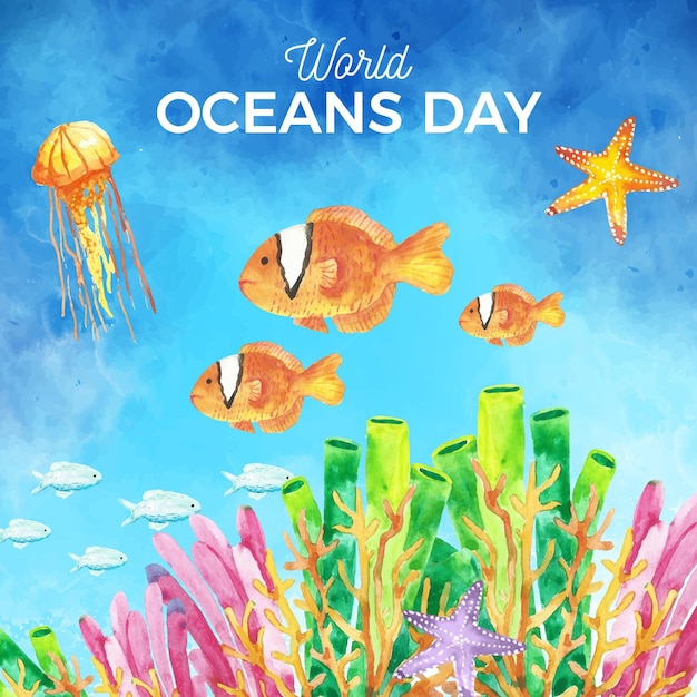 Free vector watercolor world oceans day background