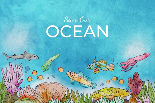 Free vector watercolor world oceans day background