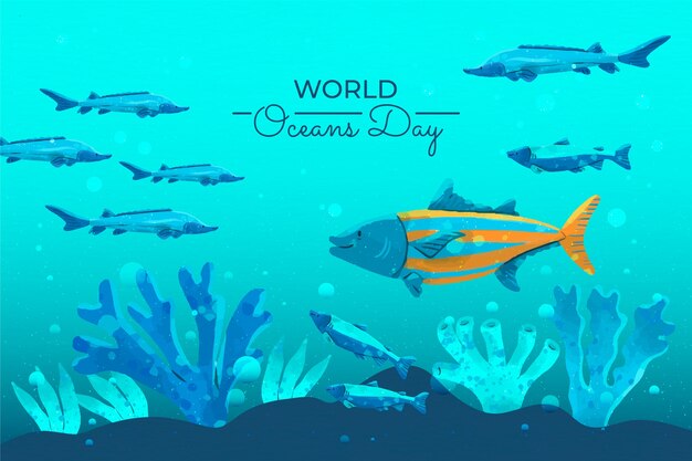 Watercolor world oceans day background