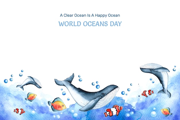 Watercolor world oceans day background