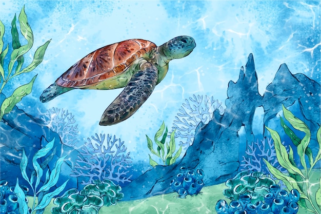 Watercolor world oceans day background