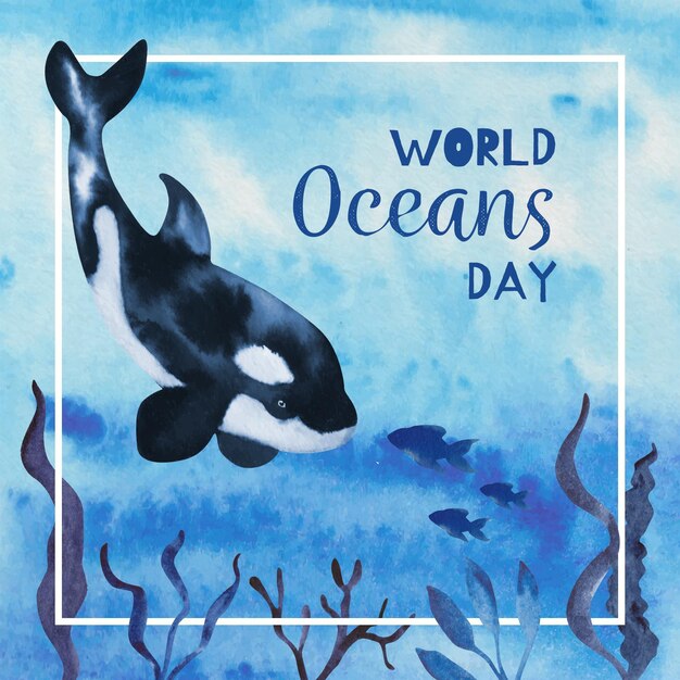 Watercolor world oceans day concept