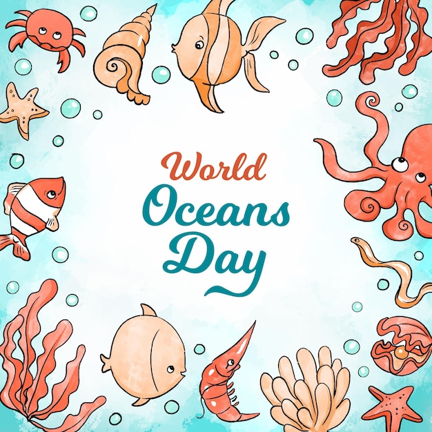 Watercolor world oceans day