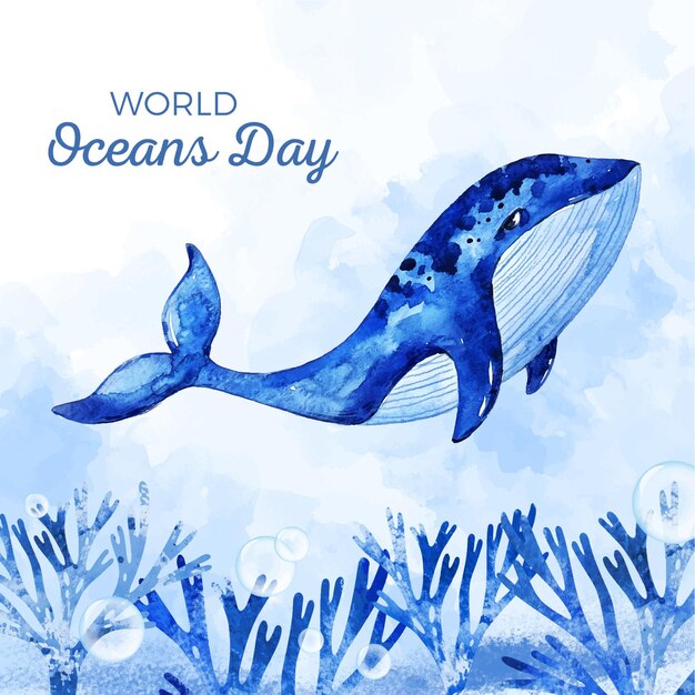 Watercolor world oceans day