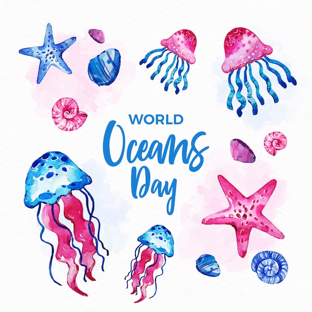 Watercolor world oceans day