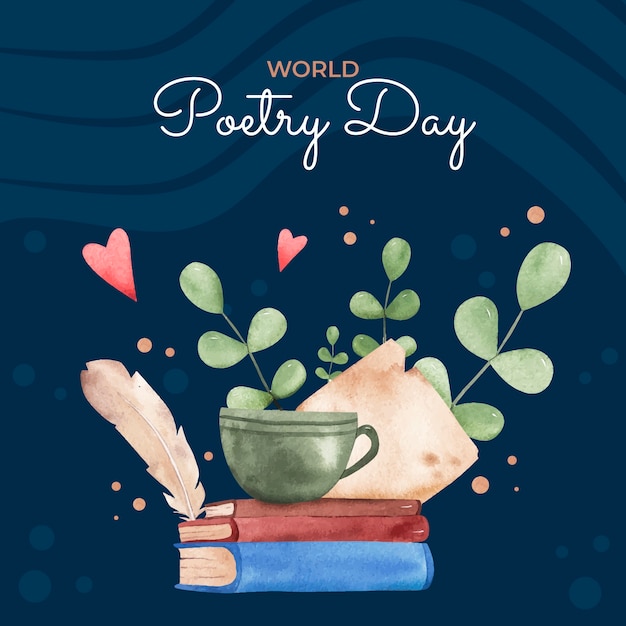 Watercolor world poetry day illustration