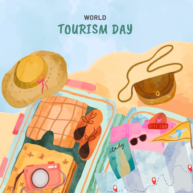 Illustrazione ad acquerello della giornata mondiale del turismo