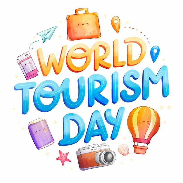 Illustrazione della giornata mondiale del turismo dell'acquerello