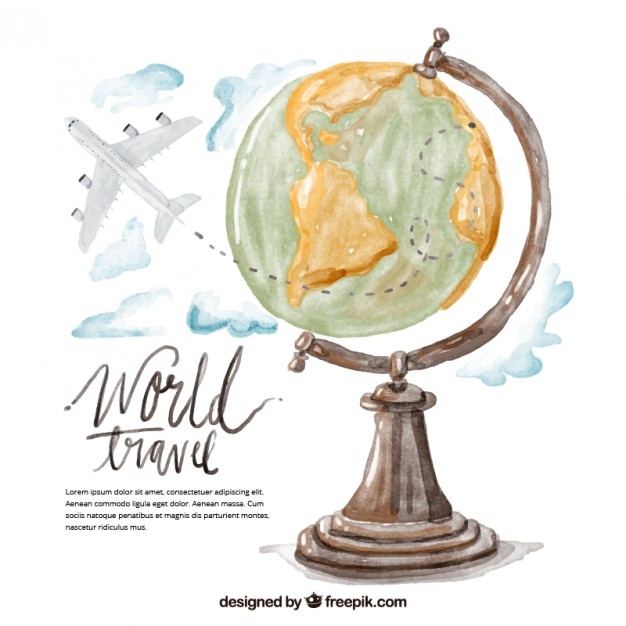 Free Vector  Watercolor world travel illustration