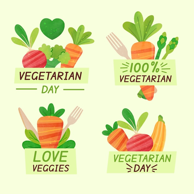 Watercolor world vegetarian day labels collection