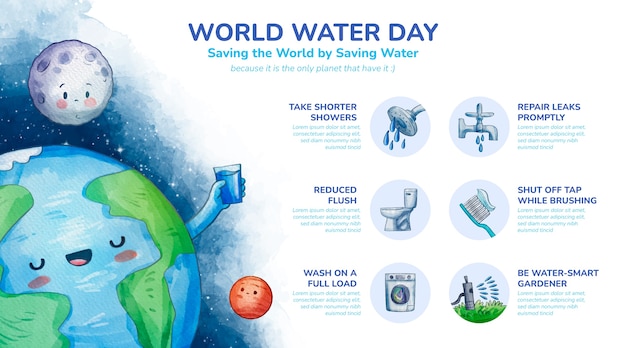 Watercolor world water day infographic template