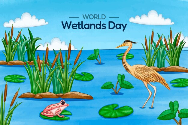 Watercolor world wetlands day background
