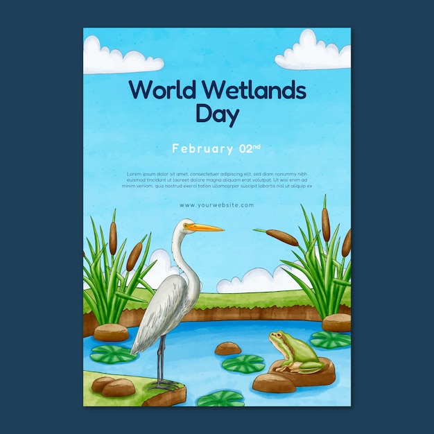 Watercolor world wetlands day vertical poster template