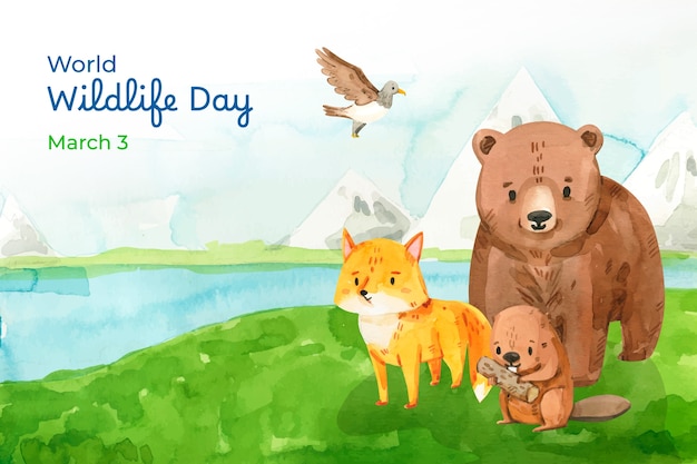 Free vector watercolor world wildlife day background