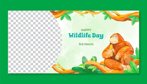 Free vector watercolor world wildlife day horizontal banner template