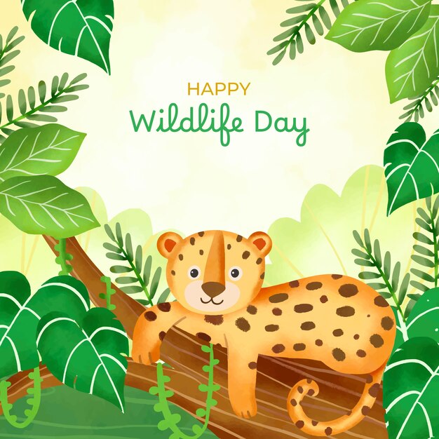 Watercolor world wildlife day illustration