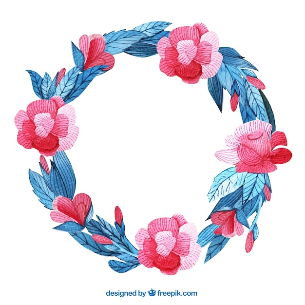 Watercolor wreath with pink flowers