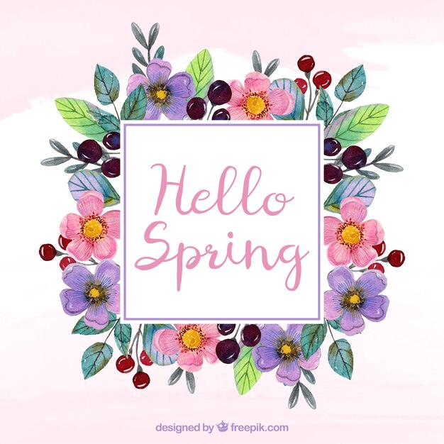 Watercolor wreath with spring text