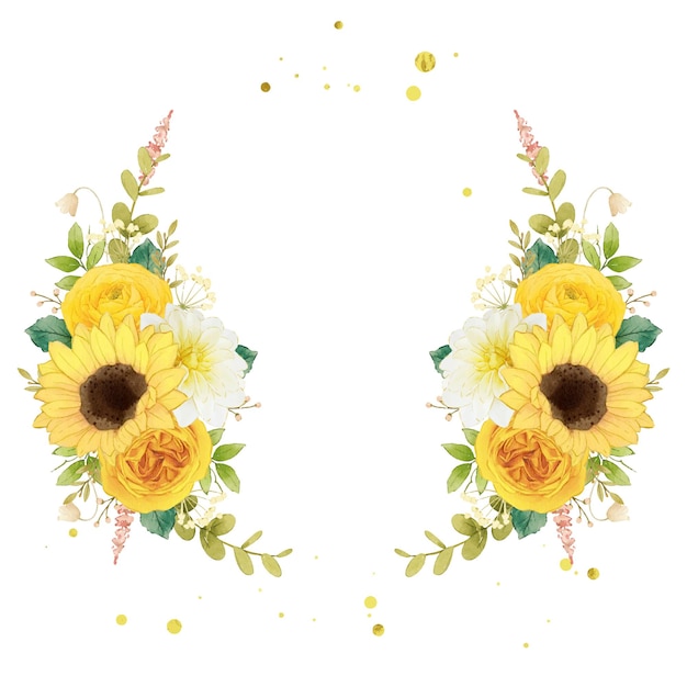 Watercolor wreath of yellow flowers