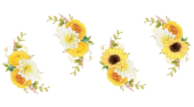 Watercolor wreath of yellow flowers