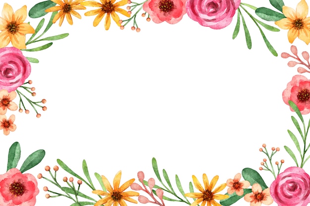 Watercolor yellow and pink flowers background