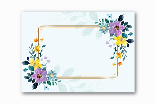 Watercolor yellow purple floral frame