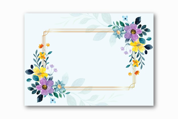 Watercolor yellow purple floral frame