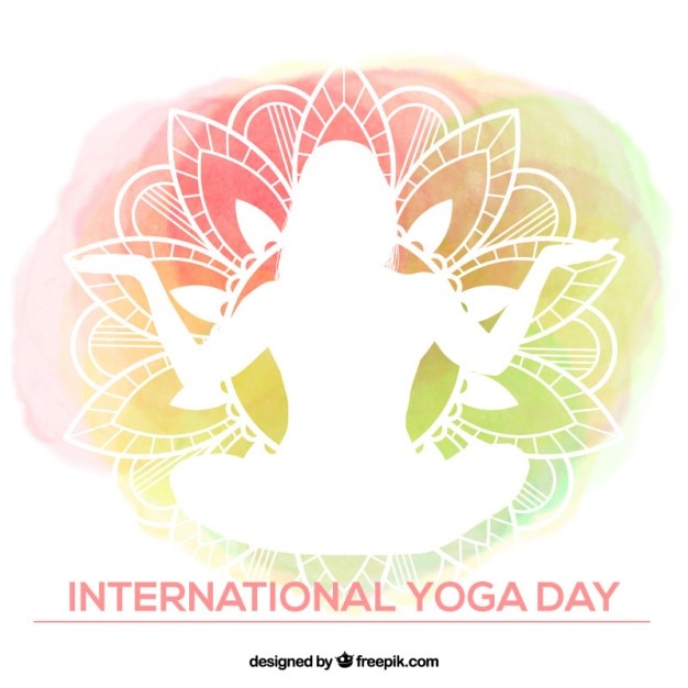 Free Vector watercolor yoga background with white silhouette