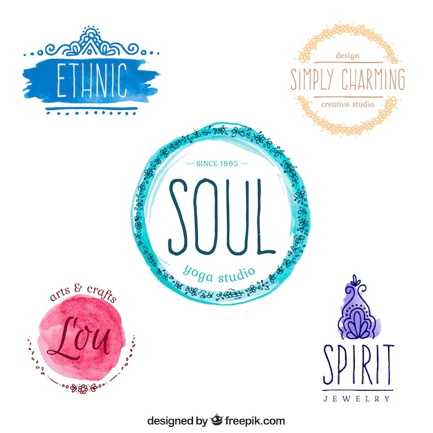 Free Vector | Watercolor yoga logos set