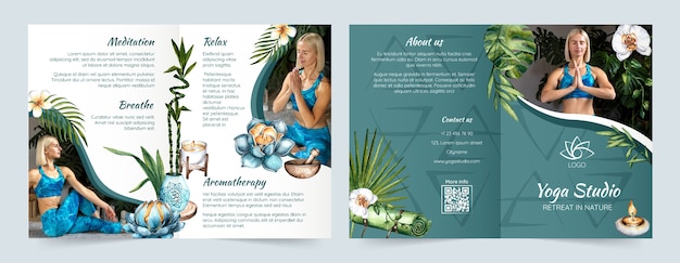 Watercolor yoga retreat brochure template