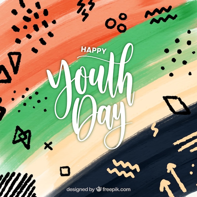 Бесплатное векторное изображение Акварельный день молодежи в стиле memphis