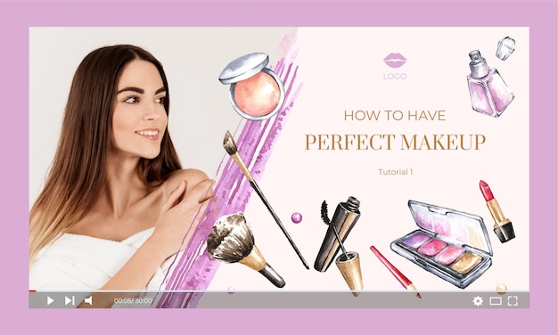 Free vector watercolor youtube thumbnail for beauty salon