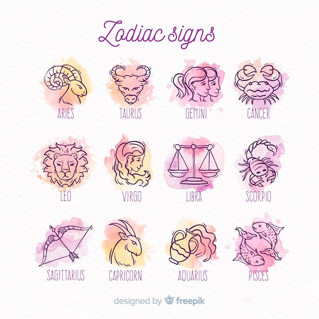 Free vector watercolor zodiac signs pack