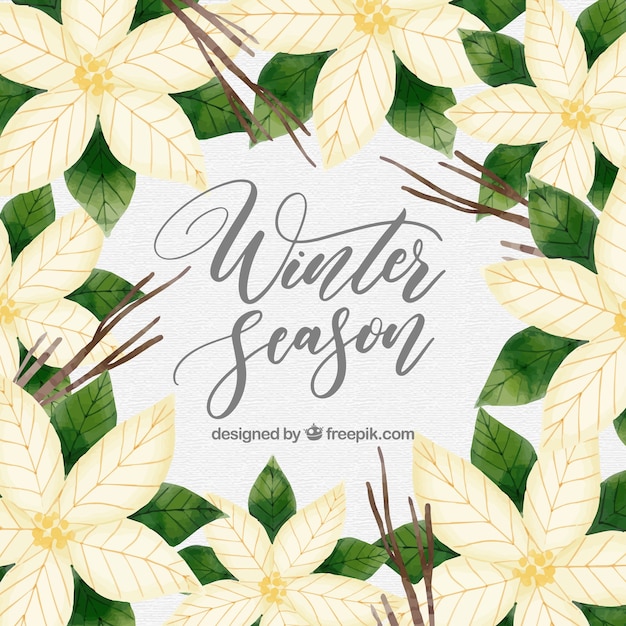 Vettore gratuito stagione invernale del fondo dell'acquerello con i fiori bianchi