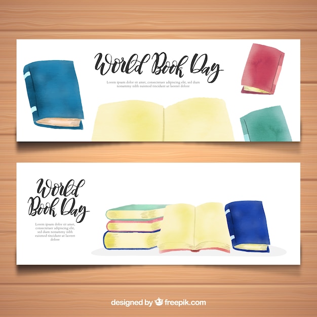 Free vector watercolour banners for the world book day