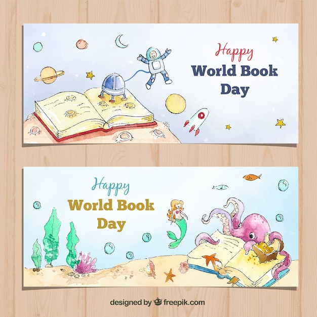 Free vector watercolour banners for the world book day