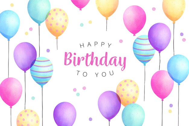watercolour birthday background balloons and confetti