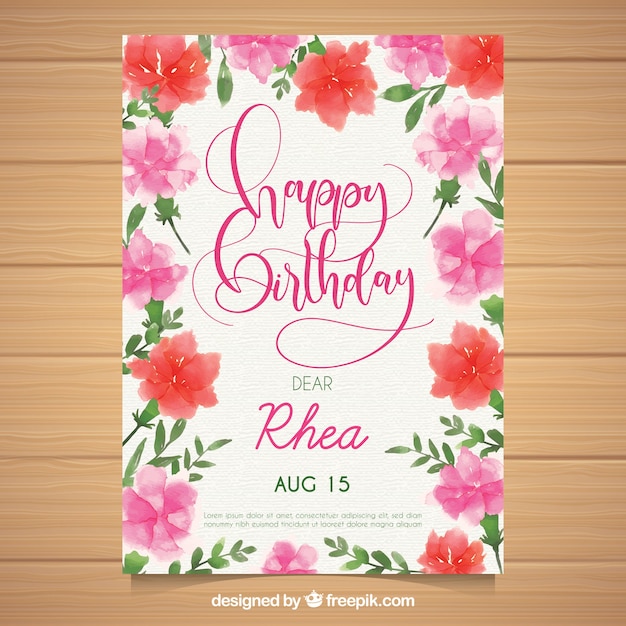 Watercolour birthday card with flowers