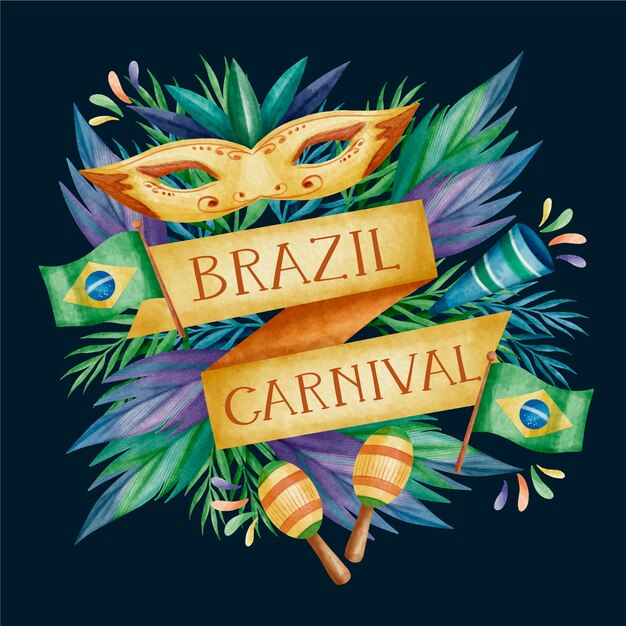 ゴールデンリボンと水彩のブラジルカーニバルデザイン