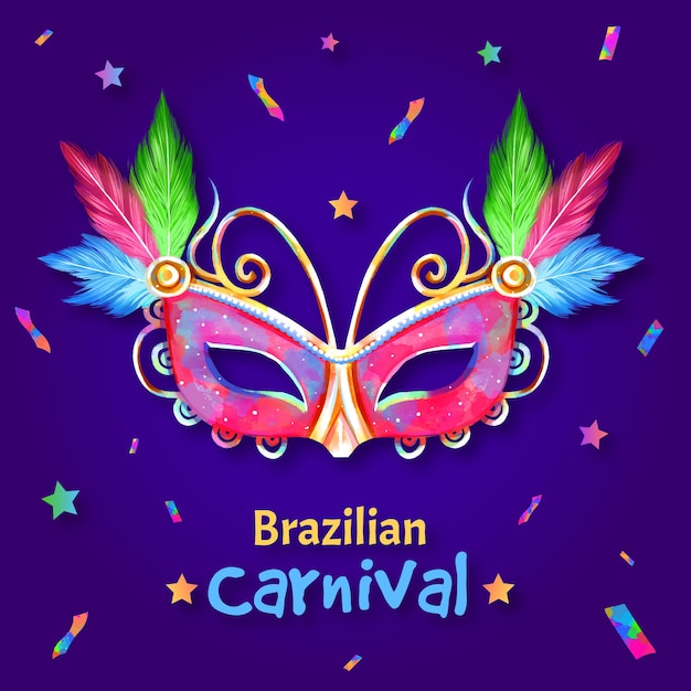 Coriandoli e maschera colorata brasiliana dell'acquerello
