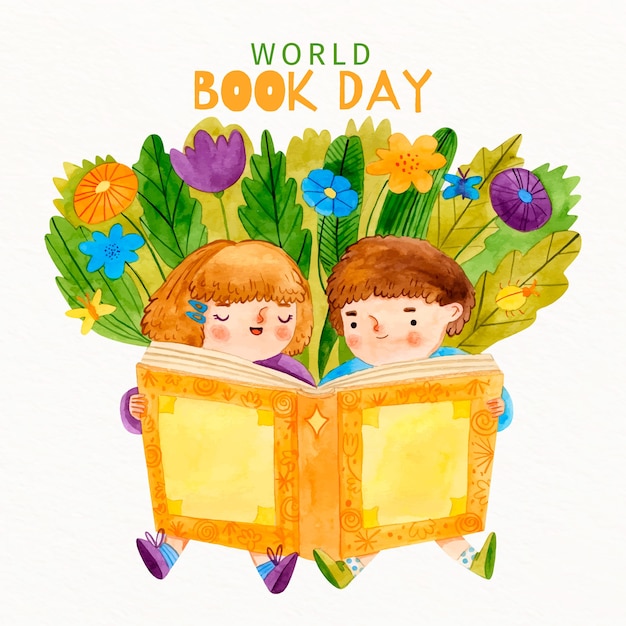 Free vector watercolour children reading from a book