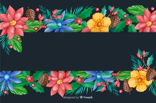 Sfondo di natale ad acquerello con fiori colorati