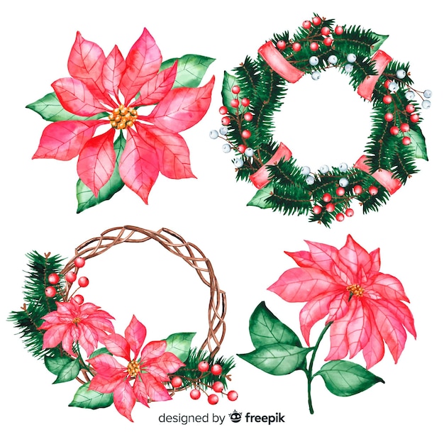 Бесплатное векторное изображение Акварельные рождественские цветы на венке