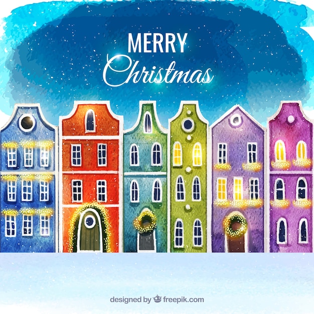 Free vector watercolour christmas town background