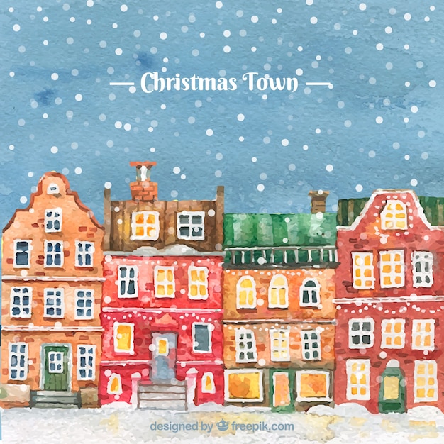 Free vector watercolour christmas town