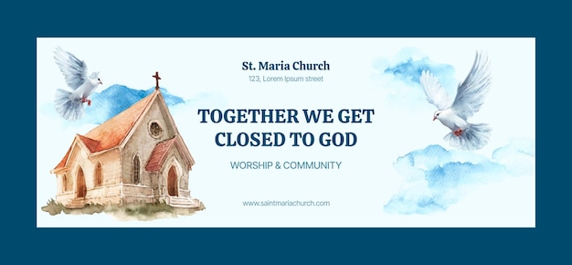 Free vector watercolour church facebook cover template